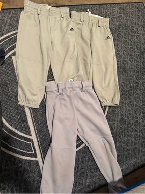 2 Adidas and 1 Under Armour Baseball Pants Youth 2XS Beige Grey
